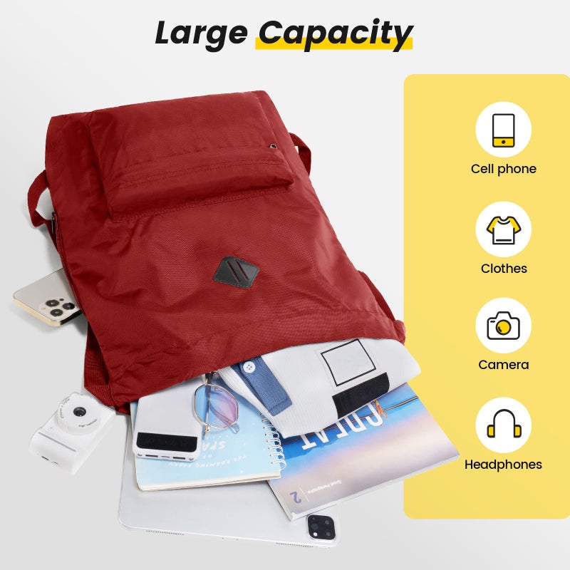 Vorspack Drawstring Backpack Water Resistant String Bag Cinch Bag Sports Gym Sack with Side Pocket for Men Women - Red - Image 3